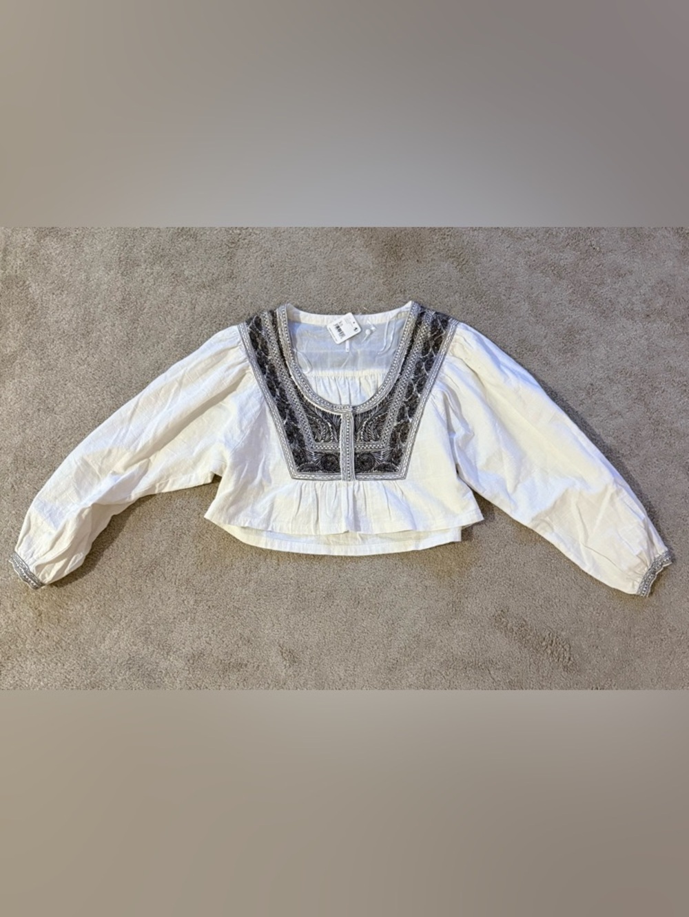 FREE PEOPLE Iggie Embroidered Crop Top Ivory Boho Festival Blouse Size XS NWT - Picture 4 of 7